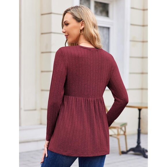 Womens Maternity Long Sleeve Top Ribbed Crew Neck Pregnancy Shirt Plus Size - Picture 3 of 5